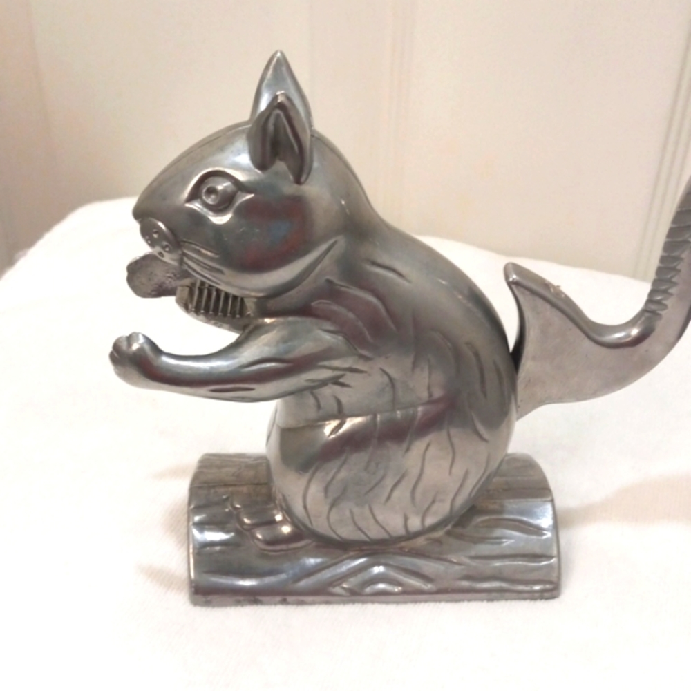 Vintage Silver Nut Cracker Squirrel Cast Aluminum